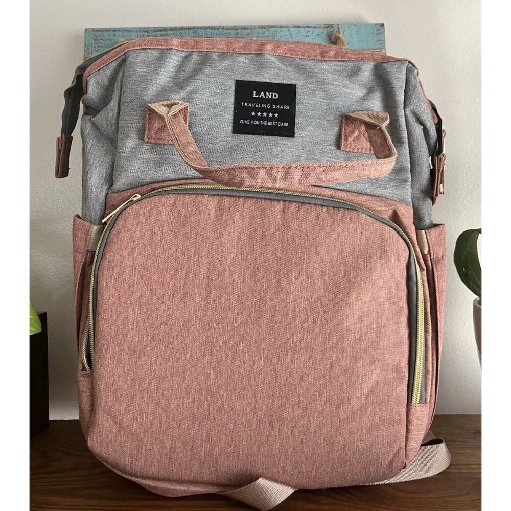 LAND Nappy Diaper Bag Multifunctional Travel Backpack Waterproof Pink Grey Gold